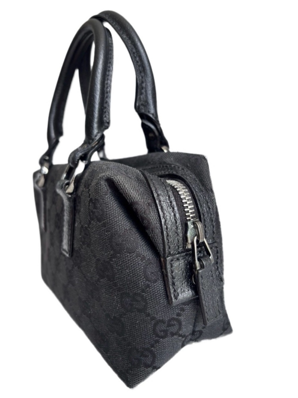 Vintage Gucci GG Canvas Black Boston Bag Mini Handbag Dual Leather Handles Y2K - Picture 4 of 13